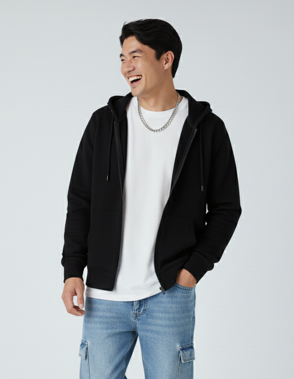 Sudadera con Capucha y Cremallera de Tejido Grueso P2017