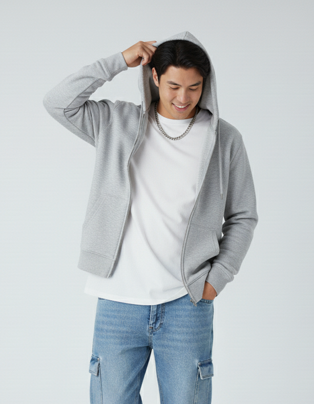 Sudadera con Capucha y Cremallera de Tejido Grueso P2017